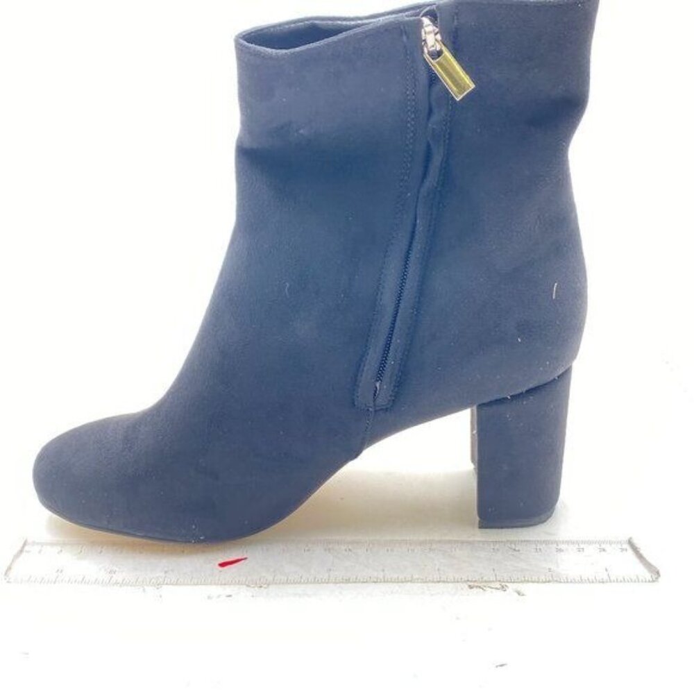 Women's Round Toe Short Boots Side Zipper Low Block Heel Ankle Booties Black